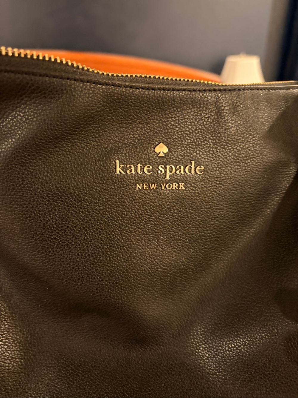 NWOT Kate Spade black leather tote with gold logo and card holder- never used - Picture 3 of 9